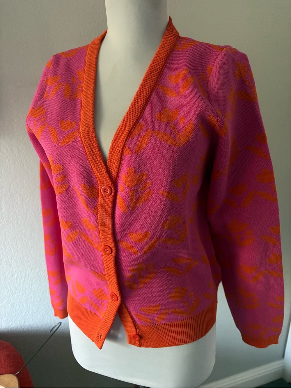 Compania Fantastica pink orange floral knit cardigan size S